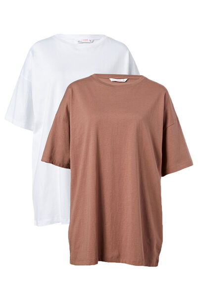 Multipack 2pk Oversized T Shirt, White/Choc Malt
